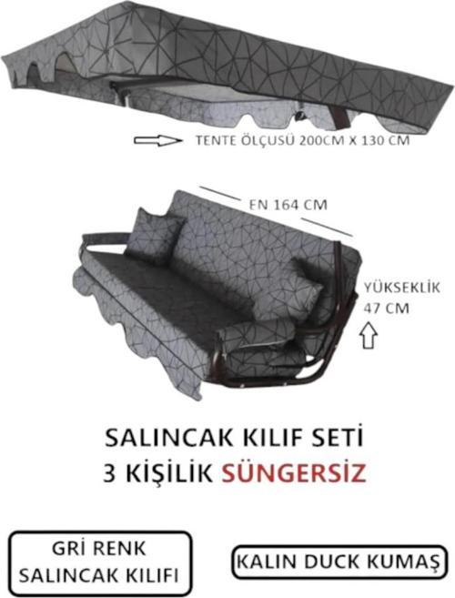 3 KİŞİLİK LÜKS SALINCAK KILIF SETİ SÜNGERSİZ GRİ ÖRÜMCEK DESEN 164*47