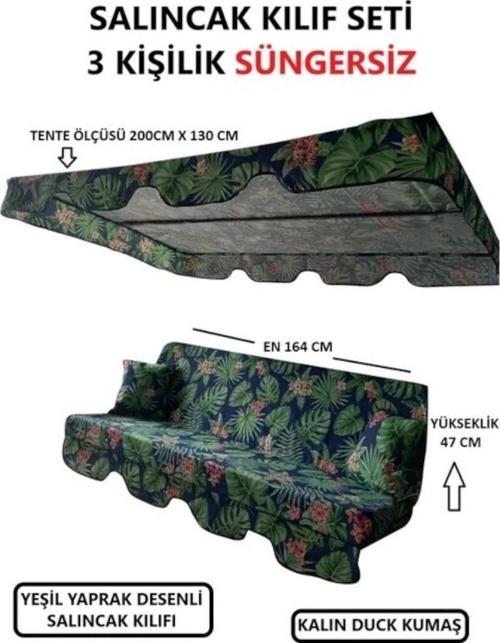 3 Kişilik Lüks Salıncak Kılıf Seti Süngersiz Yaprak Desen 164*47 Cm
