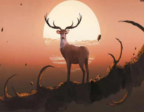 Canvas Cesur Geyik Sayılarla Boyama Seti Kasnaklı 70 x 90 cm