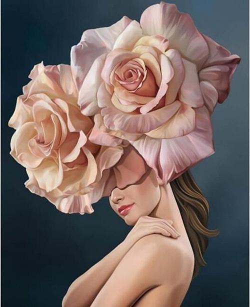 Canvas Çiçek Kadın 1 Renkli Sayılarla Boyama Seti  Kasnaklı 70 x 90 cm