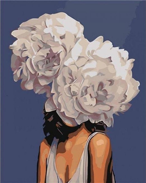 Canvas Çiçek Kadın 12 Renkli Sayılarla Boyama Seti Kasnaklı 50 x 65 cm