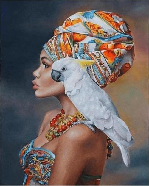 Canvas Afrikalı Güzel 12 Sayılarla Boyama Seti  Kasnaklı 50 x 65 cm