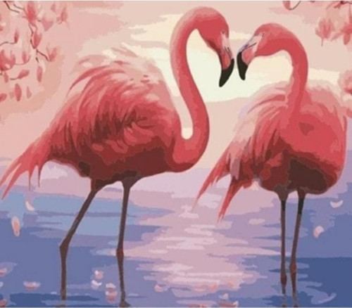 Canvas Aşık Flamingolar Sayılarla Boyama Seti Kasnaklı 60 x 75 cm