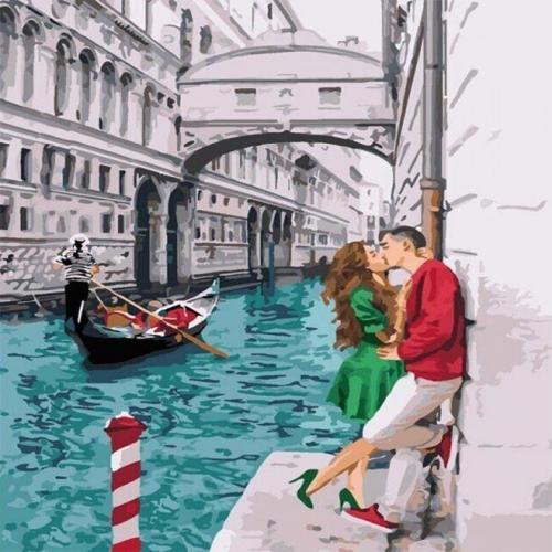 Canvas Aşık Olan Çiftler Sayılarla Boyama Seti  Kasnaklı 70 x 90 cm