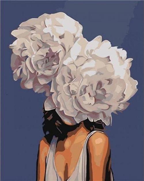 Canvas Çiçek Kadın 12 Renkli Sayılarla Boyama Seti  Kasnaklı 90 x 110 cm