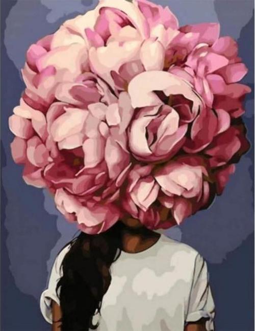 Canvas Çiçek Kadın 13 Renkli Sayılarla Boyama Seti  Kasnaklı 60 x 75 cm