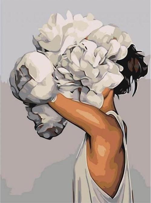 Canvas Çiçek Kadın 15 Sayılarla Boyama Seti  Kasnaklı 60 x 75 cm