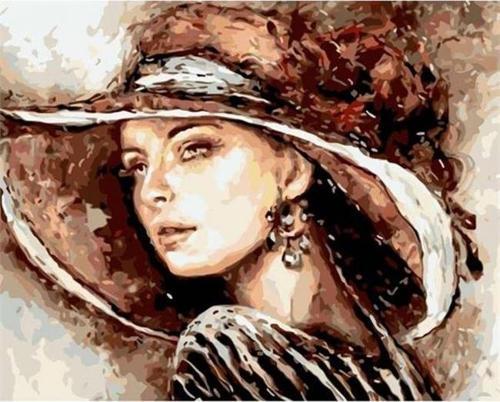 Canvas Büyük Şapkalı Lady Sayılarla Boyama Seti  Kasnaklı 50 x 65 cm