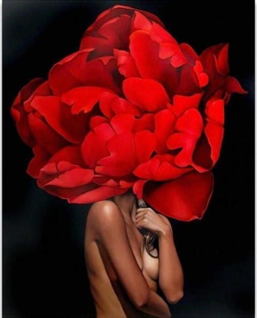 Canvas Çiçek Kadın 8 Renkli Sayılarla Boyama Seti  Kasnaklı 50 x 65 cm