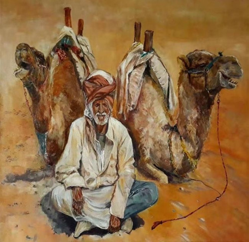 Canvas Çöldeki Develer Sayılarla Boyama Seti Kasnaklı 60 x 75 cm