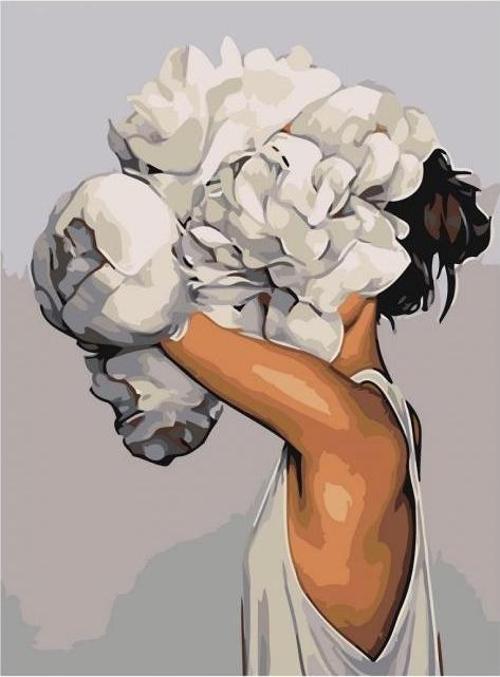 Canvas Çiçek Kadın Sayılarla Boyama Seti  Kasnaklı 40 x 50 cm