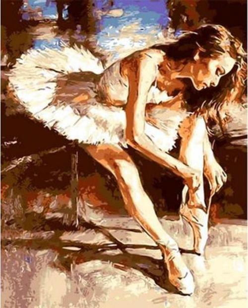 Canvas Balerin Hazırlanırken Sayılarla Boyama Seti  Kasnaklı 90 x 110 cm