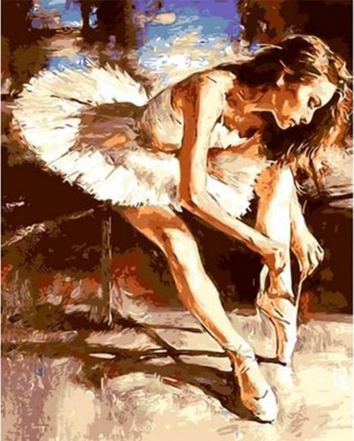 Canvas Balerin Hazırlanırken Sayılarla Boyama Seti Kasnaklı 50 x 65 cm