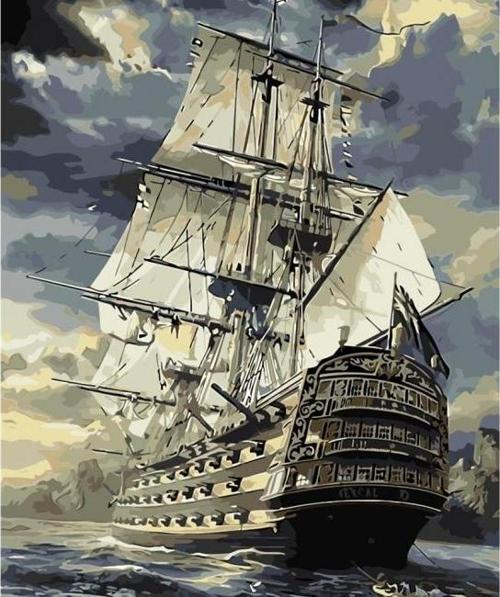 Canvas Görkemli Kalyon Sayılarla Boyama Seti  Kasnaklı 50 x 65 cm