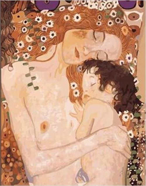 Canvas Gustav Klimt Anne ve Çocuk Sayılarla Boyama Seti  Kasnaklı 40 x 50 cm