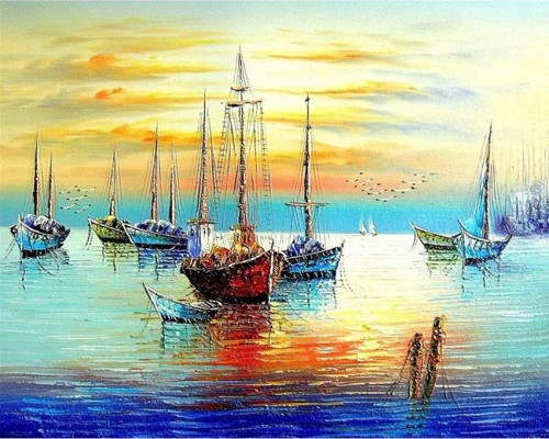 Canvas Güzel Bir Günde Yelkenliler Kasnaklı 60 x 75 cm