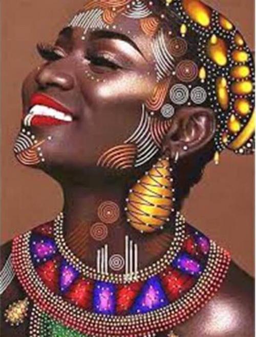 Canvas Afrikalı Güzel 8 Sayılarla Boyama Seti  Kasnaklı 50 x 65 cm
