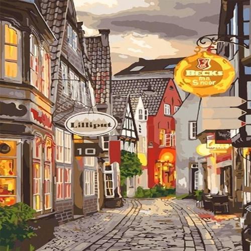 Canvas Güzel Bir Sokak Sayılarla Boyama Seti  Kasnaklı 70 x 90 cm