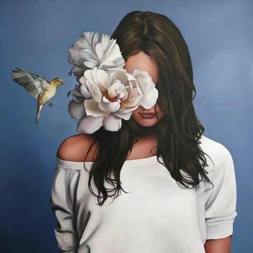 Canvas Çiçek Kadın 4 Renkli Sayılarla Boyama Seti  Kasnaklı 60 x 75 cm