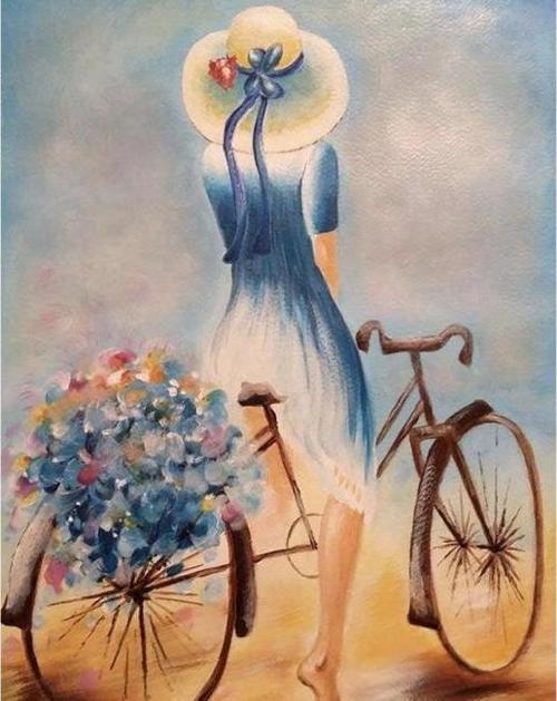 Canvas Bisiklette Kır Gezisi Sayılarla Boyama Seti  Kasnaklı 60 x 75 cm