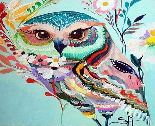 Canvas Desenli Baykuş Sayılarla Boyama Seti  Kasnaklı 100 x 140 cm