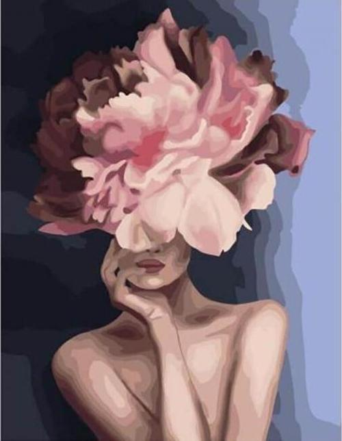 Canvas Çiçek Kadın 3 Renkli Sayılarla Boyama Seti  Kasnaklı 70 x 90 cm