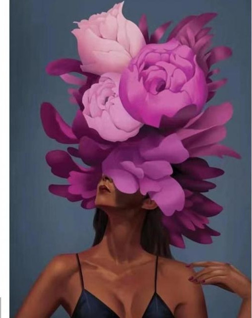 Canvas Çiçek Kadın 23 Sayılarla Boyama Seti Kasnaklı 50 x 65 cm