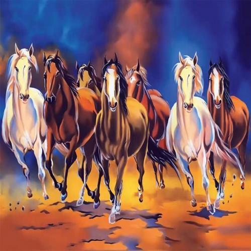 Canvas Koşan Atlar Sayılarla Boyama Seti  Kasnaklı 40 x 50 cm