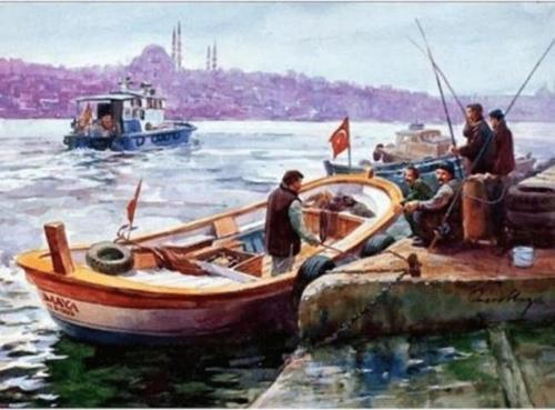 Canvas İstanbul ve Kayıklar Sayılarla Boyama Seti  Kasnaklı 70 x 90 cm
