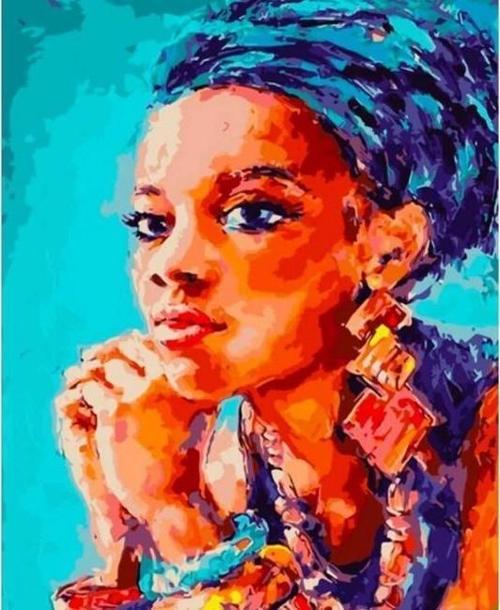 Canvas Afrikalı Güzel 4 Sayılarla Boyama Seti  Kasnaklı 40 x 50 cm