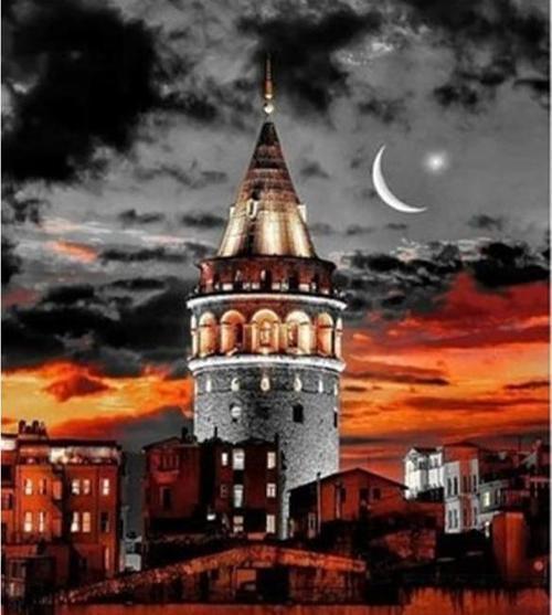 Canvas Galata Kulesi Renkli Sayılarla Boyama Seti  Kasnaklı 100 x 140 cm
