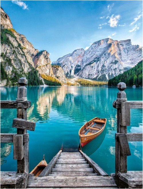Canvas İtalya Braies (Prags) Gölü Sayılarla Boyama Seti Kasnaklı 60 x 75 cm