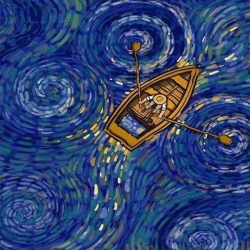 Canvas Kayıktaki Van Gogh Sayılarla Boyama Seti  Kasnaklı 100 x 140 cm