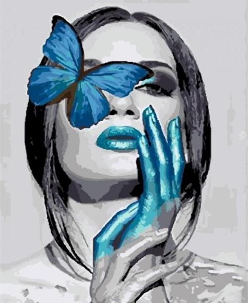 Canvas Kelebekli Kadın Sayılarla Boyama Seti Kasnaklı 90 x 110 cm