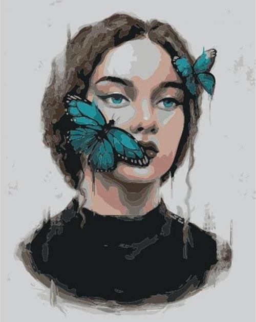 Canvas Kadın Kelebek Sayılarla Boyama  Seti  Kasnaklı 90 x 110 cm