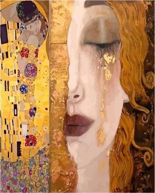 Canvas Gustav Klimt İki Eser Sayılarla Boyama Seti  Kasnaklı 50 x 65 cm