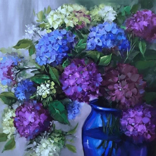 Canvas Mavi Vazodaki Ortanca Sayılarla Boyama Seti Kasnaklı 90 x 110 cm