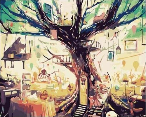 Canvas Gizemli Ağaç Sayılarla Boyama Seti  Kasnaklı 60 x 75 cm