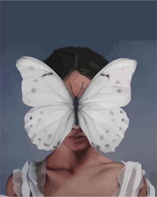 Canvas Kelebek Kadın Sayılarla Boyama Seti  Kasnaklı 90 x 110 cm