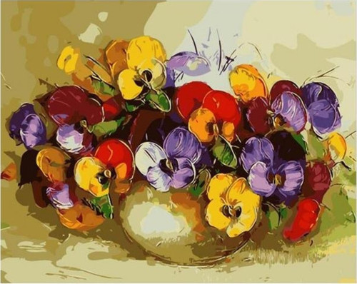 Canvas Renkli Menekşeler Sayılarla Boyama Seti Kasnaklı 70 x 90 cm