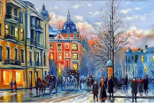 Canvas Bir Kış Günü Sayılarla Boyama Seti   Kasnaklı 60 x 75 cm
