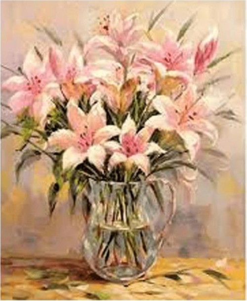 Canvas Vazodaki Zambaklar Sayılarla Boyama Seti Kasnaklı 50 x 65 cm
