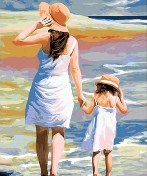 Canvas Anne ve Kız Boyama  Seti  Kasnaklı 90 x 110 cm