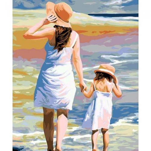 Canvas Anne ve Kız Boyama  Seti  Kasnaklı 50 x 65 cm