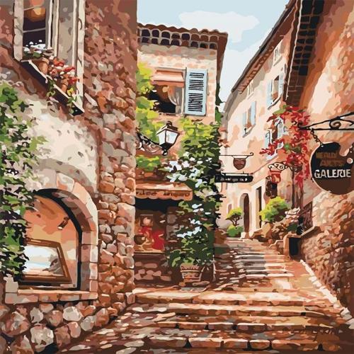 Canvas Arnavut Kaldırımlı Taş Sokaklar Sayılarla Boyama Seti  Kasnaklı 50 x 65 cm