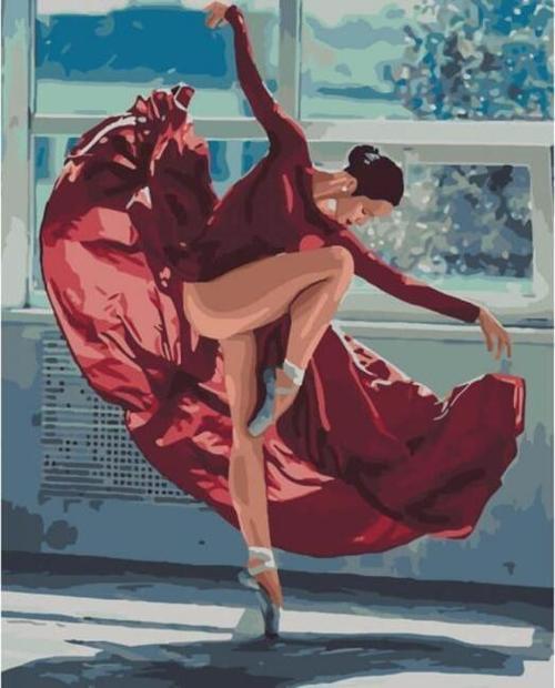 Canvas Kırmızı Dans Sayılarla Boyama Seti  Kasnaklı 50 x 65 cm