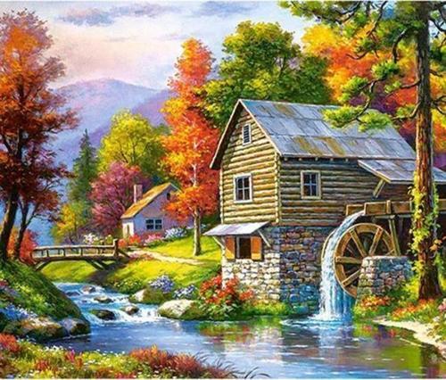 Canvas Yayla Evi Sayılarla Boyama Seti  Kasnaklı 60 x 75 cm