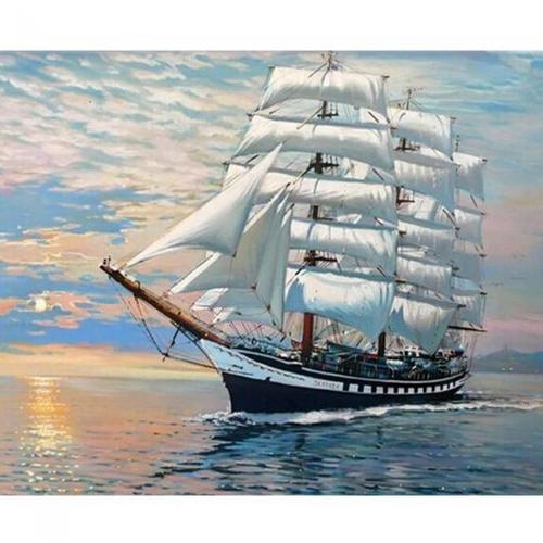 Canvas Yelkenli Gemi Sayılarla Boyama Seti  Kasnaklı 100 x 140 cm
