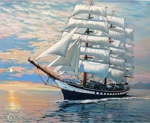 Canvas Yelkenli Gemi Sayılarla Boyama Seti  Kasnaklı 100 x 140 cm