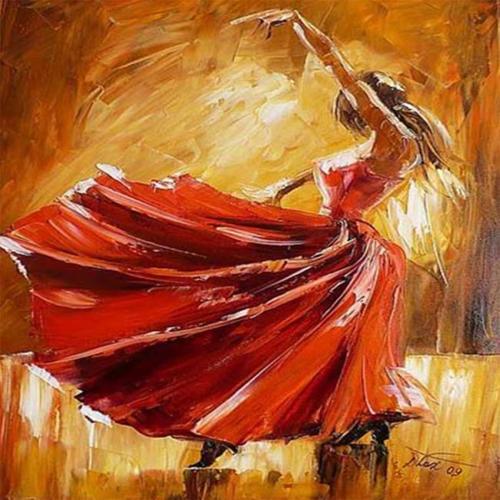 Canvas Kırmızı Elbiseli Kadın ve Büyüleyici Dansı Sayılarla Boyama Seti  Kasnaklı 70 x 90 cm